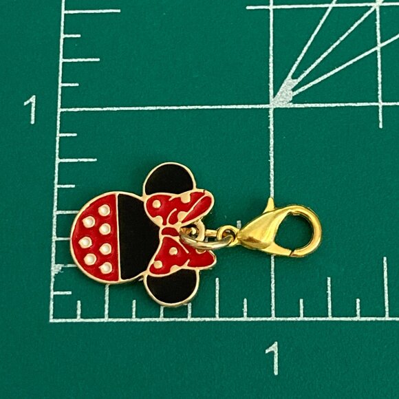 Disney Minnie Mouse Clip On Charm Red Bow Dots Enamel Zipper Pull Purse GoldTone - Picture 7 of 7